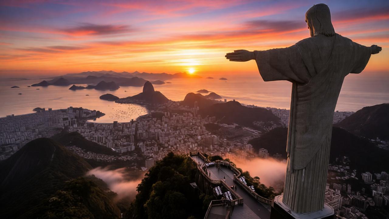 Cristo Redentor com vista panorâmica do Rio de Janeiro